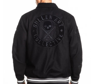 Sullen Black jacket with 'Sullen Art Collective' logo on the back against a white background