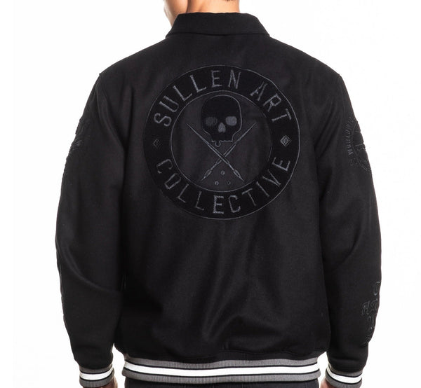 Sullen Black jacket with 'Sullen Art Collective' logo on the back against a white background